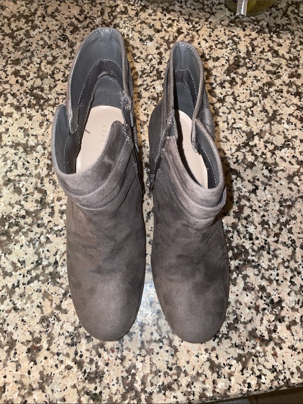 Kelly & Katie Taupe Suede Ankle Booties with Side Zip